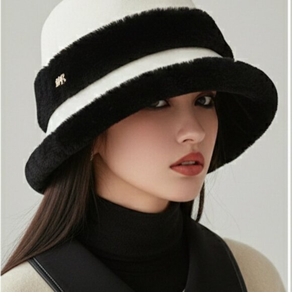 Fuzzy Faux Fur Bucket Hat White - Picture 4 of 5